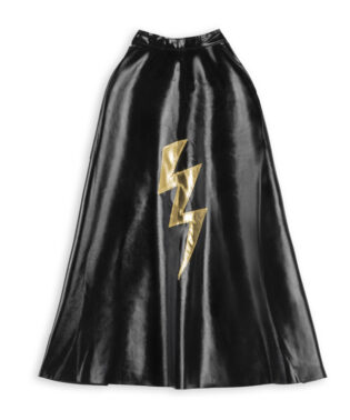 KIT SUPER HEROS NOIR AVEC CAPE MASQUE ET MANCHETTES NOIR ET OR DEGUISEMENTS POUR ENFANTS RATATAM KIDS S069