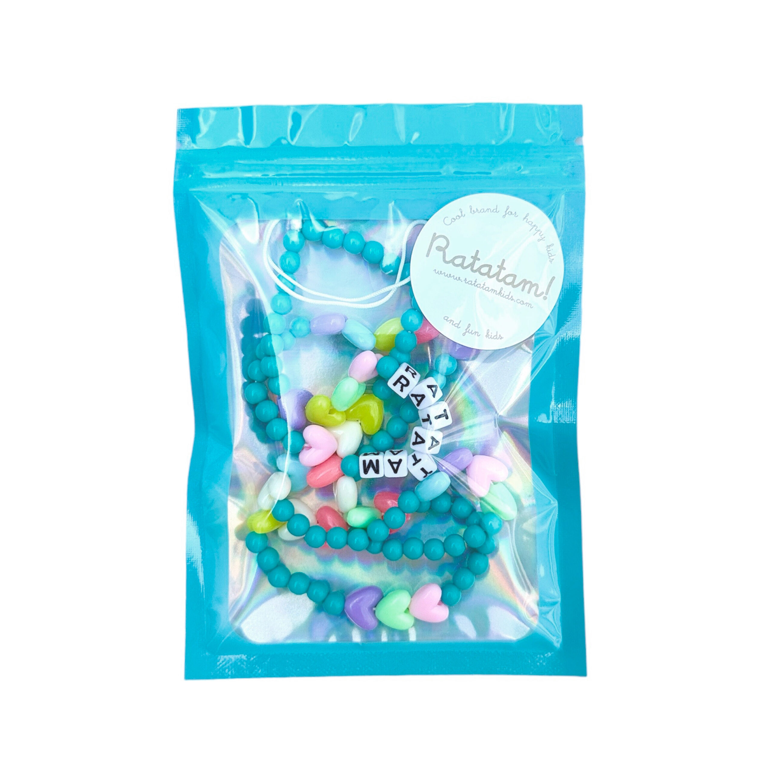 COLLIER EN PERLES BLEUES ET COEURS MULTICOLORES RATATAM KIDS LT-BLC04