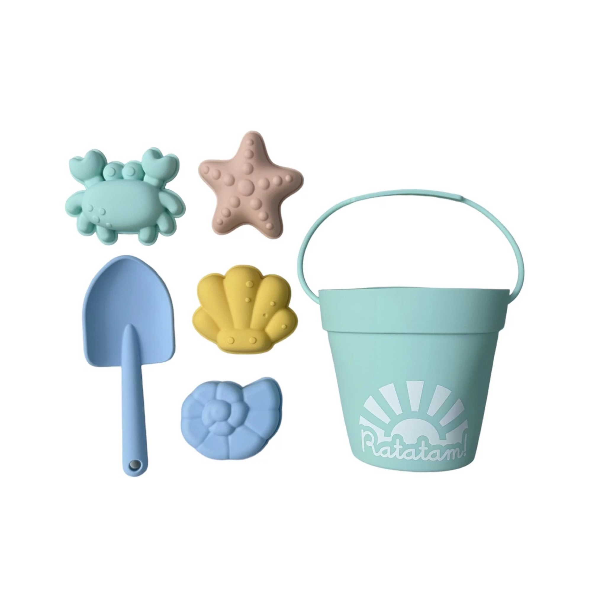 ENSEMBLE JEUX DE PLAGE VERT AVEC SEAU PELLE MOULES