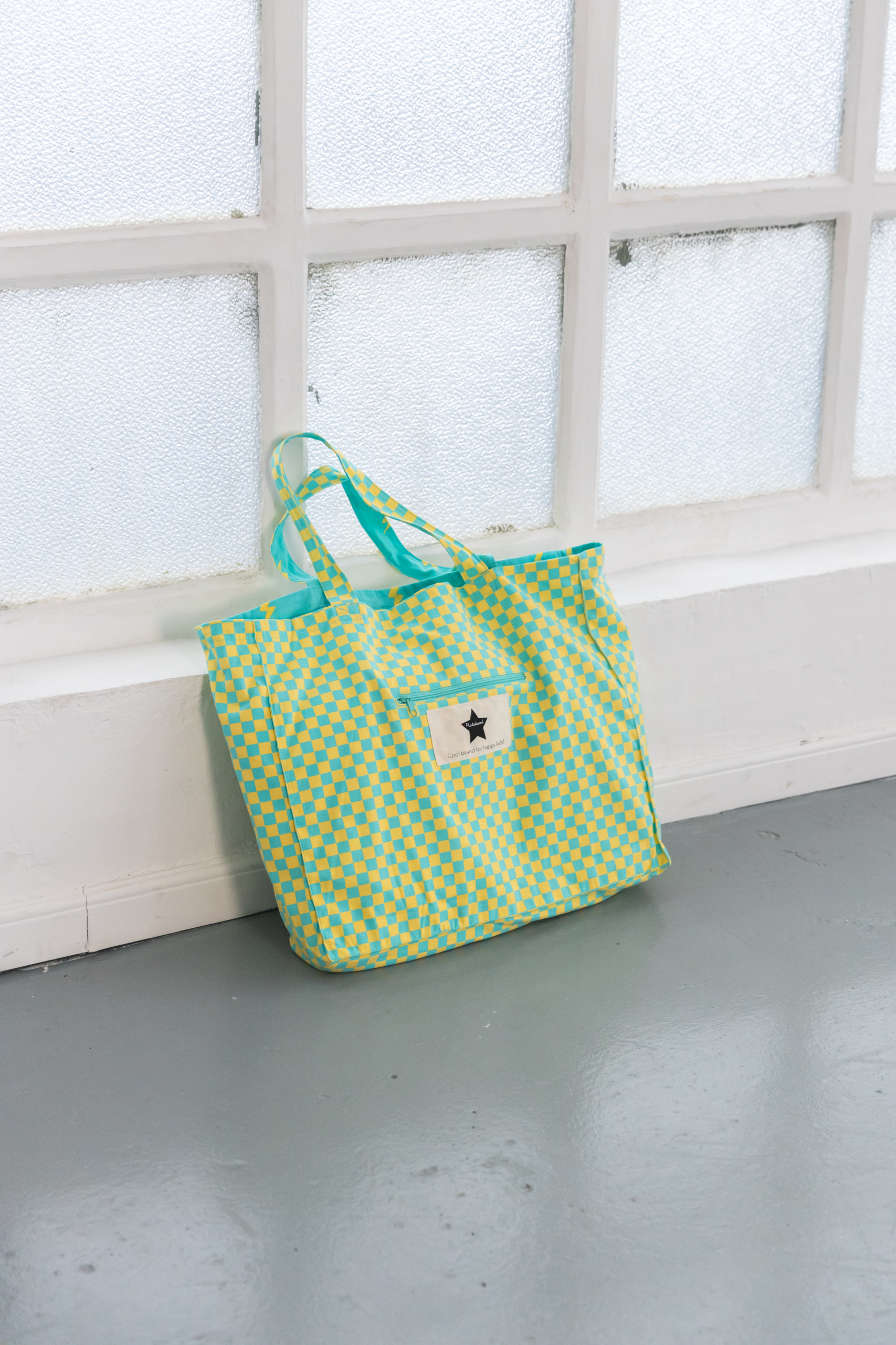GRAND CABAS COTON ECLAIRS VERT BLEU EN COTON RATATAM SAC MAMAN ADO TOTE BAG