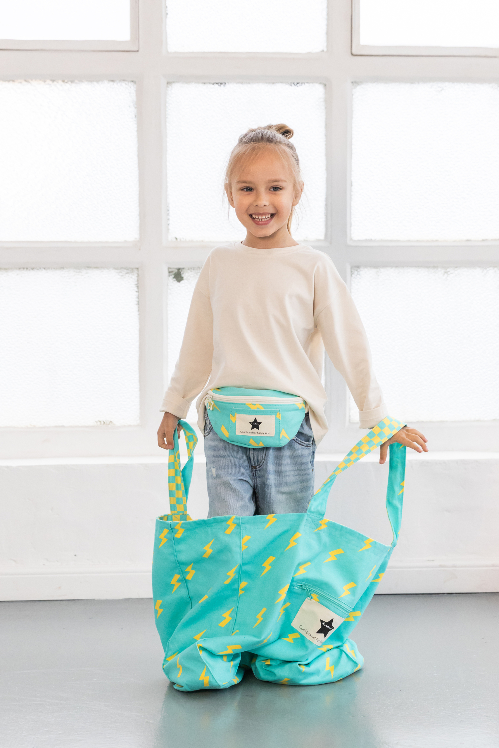 GRAND CABAS COTON ECLAIRS VERT BLEU EN COTON RATATAM SAC MAMAN ADO TOTE BAG