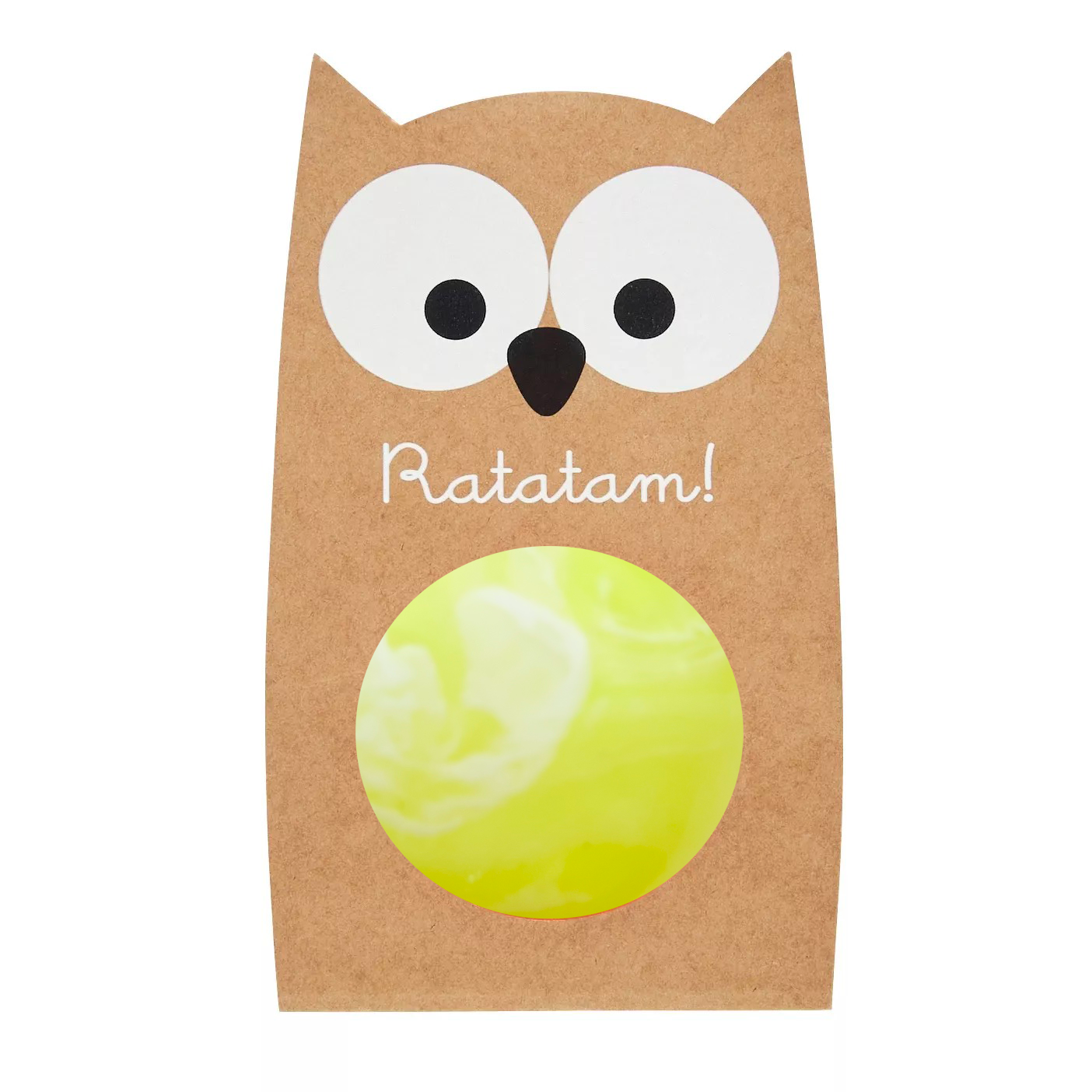 BRH-066 BALLE REBONDISSANTE MARBREE JAUNE BALLE REBONDISSANTE HIBOU MARBREE JAUNE 57 MM RATATAM JOUETS ENFANTS
