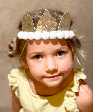 Couronne pailleté pompom élastique or