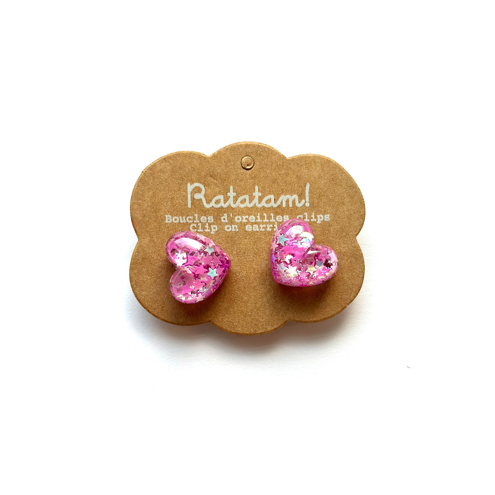 EA-00018-FC BOUCLES D'OREILLES A CLIPSER COEUR FUSHIA RATATAM ENFANT