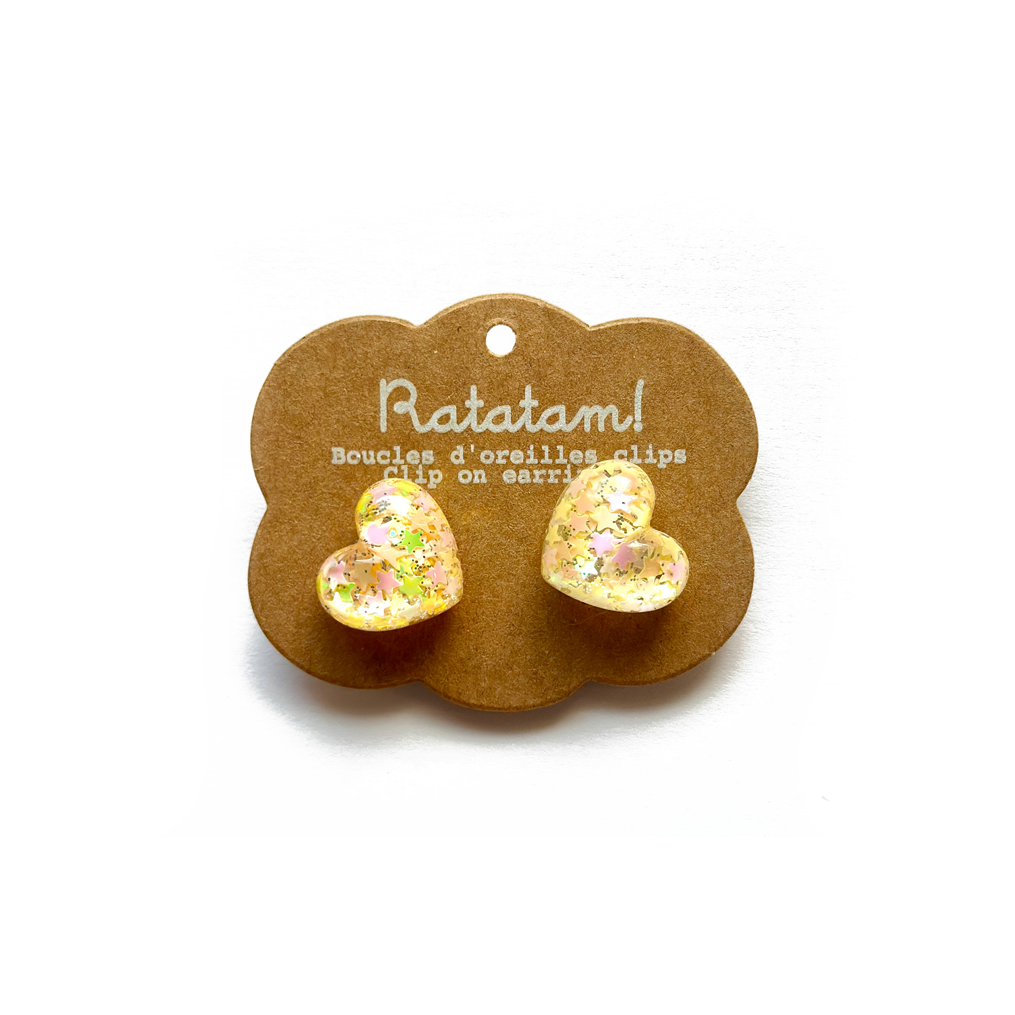 EA-00018-YL BOUCLES D'OREILLES A CLIPSER COEUR JAUNE RATATAM ENFANT