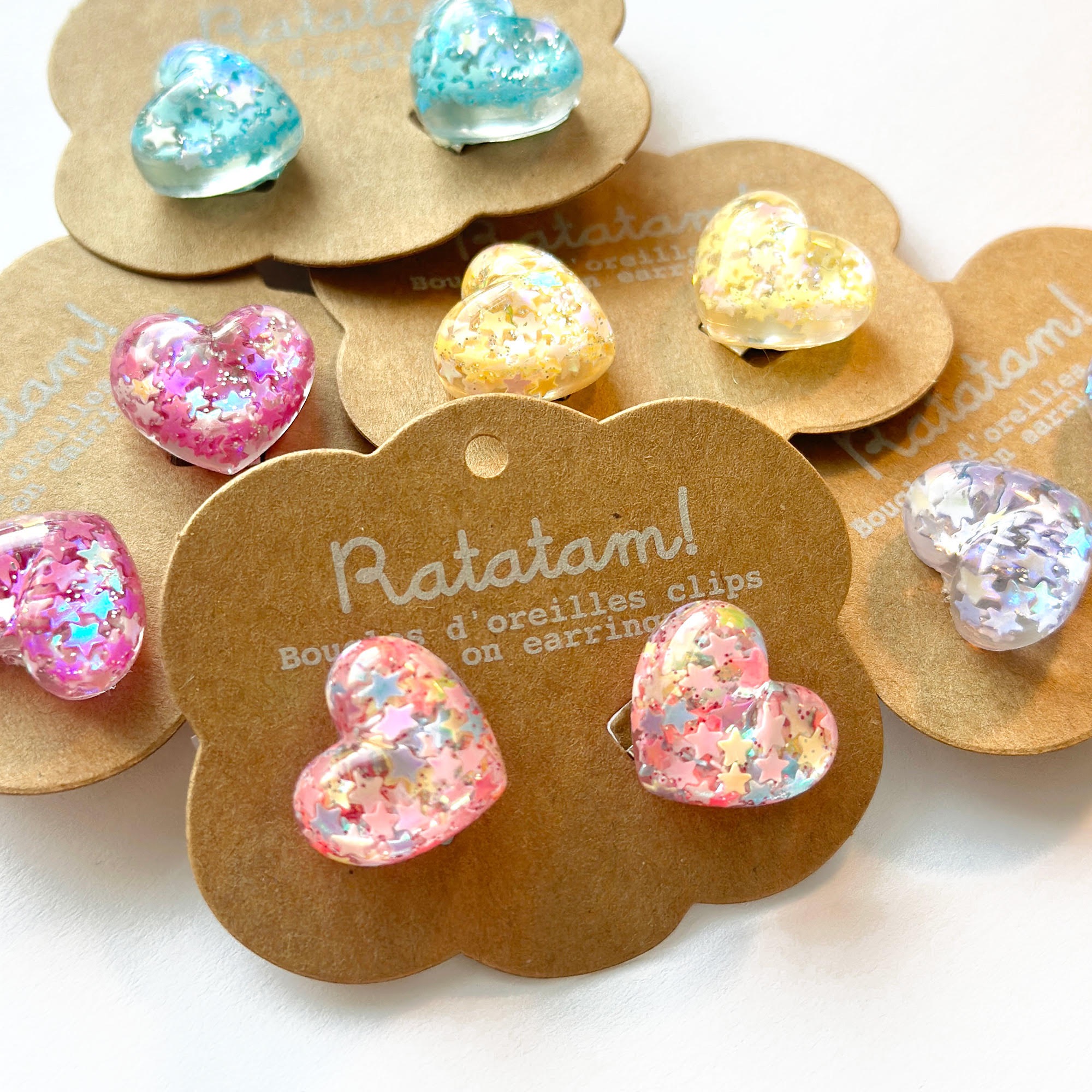 PACK 5 PAIRES BOUCLES D'OREILLES COEURS A CLIPSER MULTICOLORES EA-00018