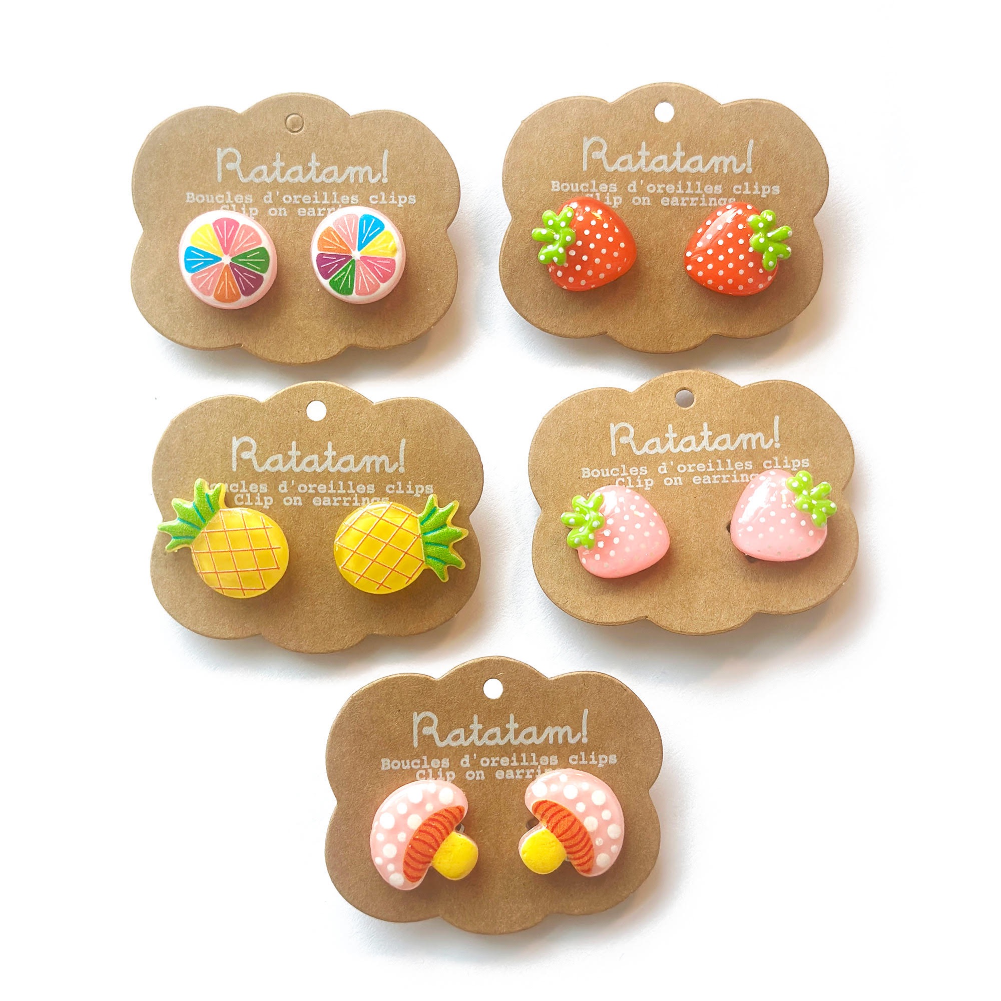 PACK 5 PAIRES DE BOUCLES D'OREILLES A CLIPSER FRUITS MULTICOLORES ENFANT EA-00042