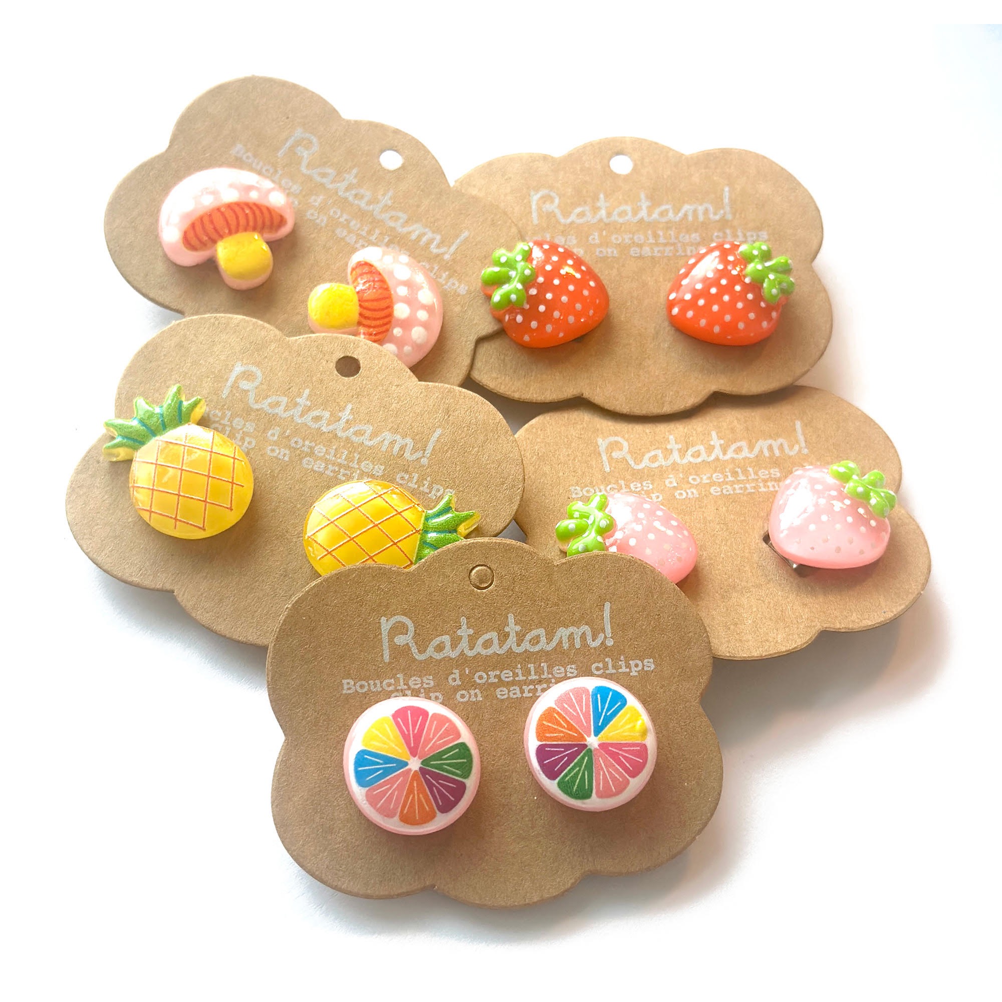 PACK 5 PAIRES DE BOUCLES D'OREILLES A CLIPSER FRUITS MULTICOLORES ENFANT EA-00042
