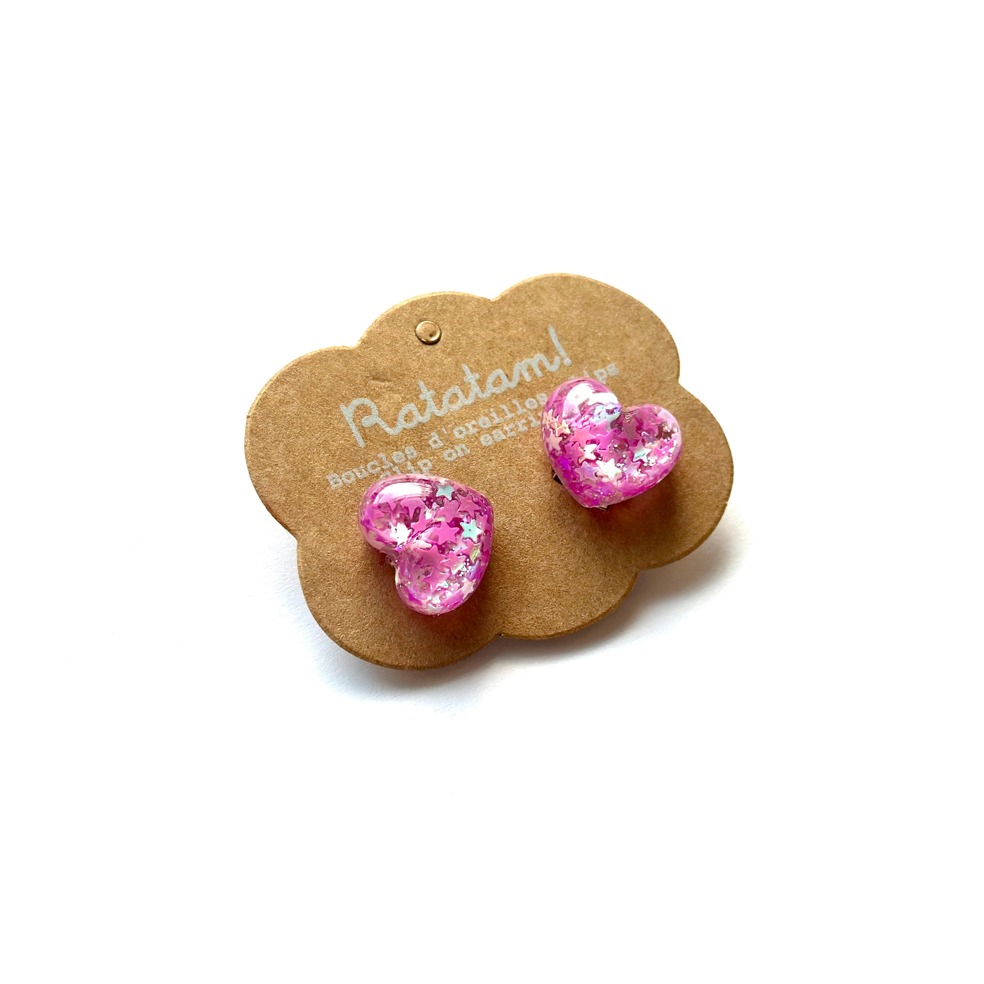 EA-00018-FC BOUCLES D'OREILLES A CLIPSER COEUR FUSHIA RATATAM ENFANT