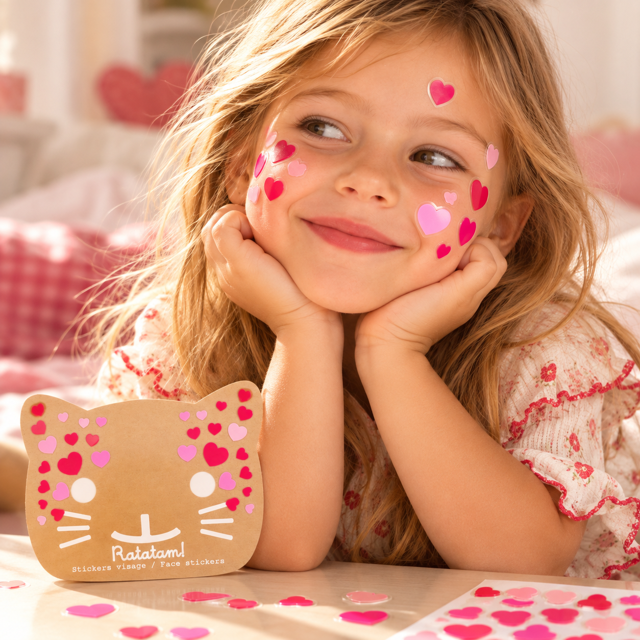 STICKERS VISAGE COEURS LIFESTYLE 2 STICKERS VISAGE COEURS ROUGE ROSE ENFANTS