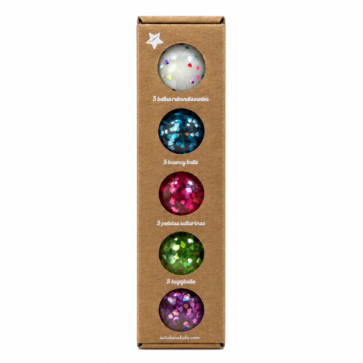 ETUIS BALLE REBONDISSANTE COEUR ETUI 5 BALLES REBONDISSANTES COEURS PAILLETTES JOUETS ENFANTS