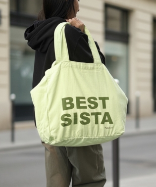 SAC CABAS MESSAGE BEST SISTA VERT