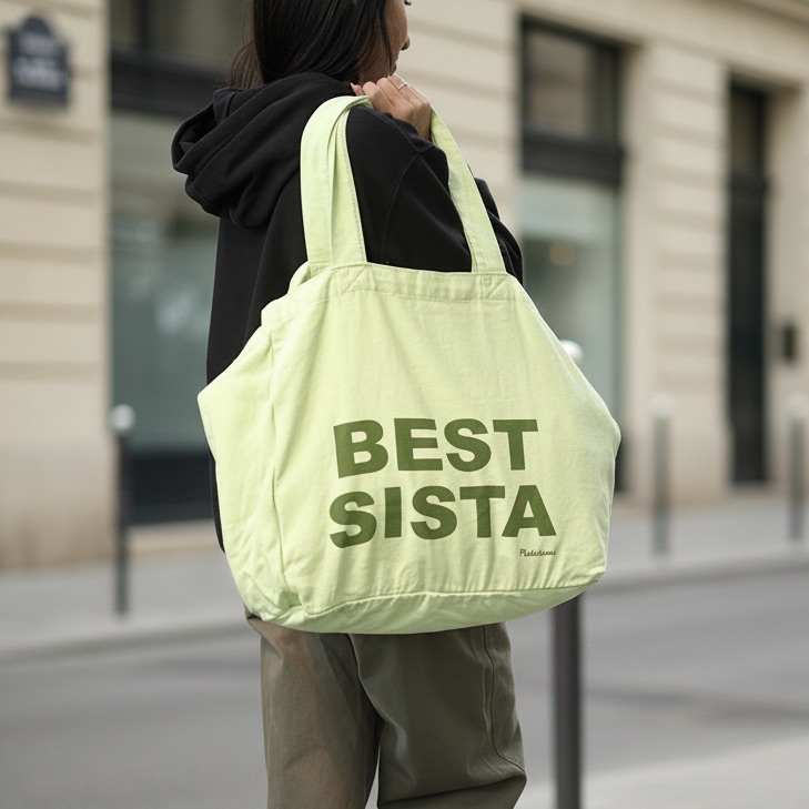 SAC CABAS MESSAGE BEST SISTA VERT